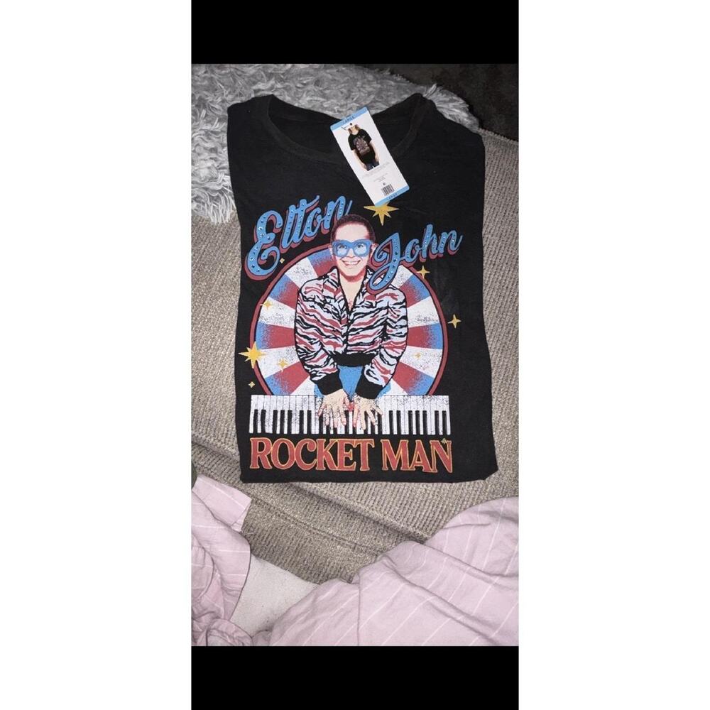 Elton‎ John Rocket Man Graphic T Shirt Black Cotton Mens Womens SZ L NWT